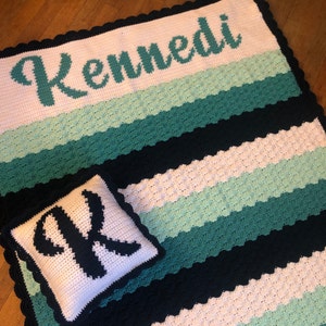 Shell stitch Crochet personalized baby &quot;lifetime&quot; blanket with Initial Pillow Pattern.