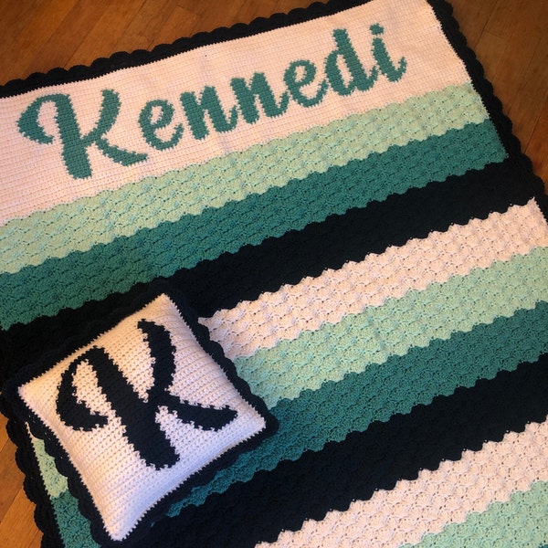 Shell stitch Crochet personalized baby "lifetime" blanket with Initial Pillow Pattern.