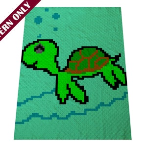 May include: A pixelated green turtle swims in a turquoise sea, with bubbles rising above. The turtle has a brown shell and black outlines. The words "PATTERN ONLY" are in a diagonal maroon banner in the upper left corner.