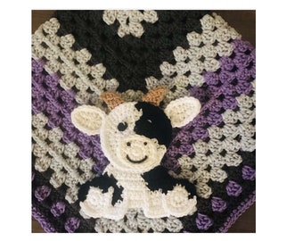 Crochet Cow Applique, Farm Zoo Theme
