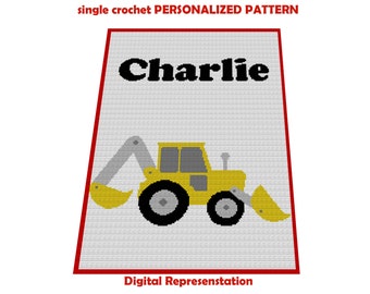 Personalized Crochet Backhoe Blanket in single crochet stitch- Pattern will be available for download after persoanlization is complete