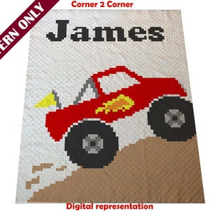 Monster Truck Personalized c2c Crochet pattern- Pattern will be available for download after personalization is complete