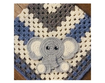 Crochet Elephant Applique, Safari, Zoo or Jungle Theme