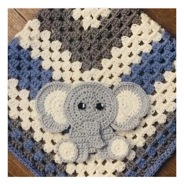 Crochet Elephant Applique, Safari, Zoo or Jungle Theme