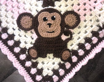 Crochet Monkey Applique, Safari, Zoo or Jungle Theme