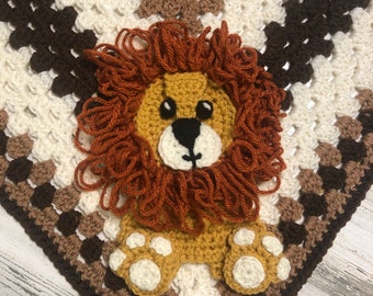 Crochet Lion Applique, Safari, Zoo or Jungle Theme