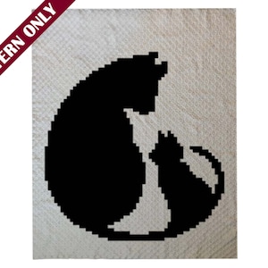 May include: A black silhouette of a mother cat and kitten on a light beige background. The words "PATTERN ONLY" are printed diagonally in a dark red color in the upper left corner. The image is likely a pattern for a craft project.