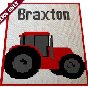 Könnte beinhalten: Ein roter Traktor mit schwarzen Rädern und einer grauen Kabine. Der Traktor befindet sich auf einem weißen Hintergrund mit dem Namen "Braxton" darüber.