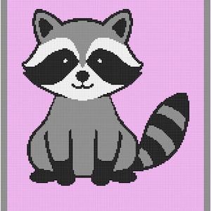 Schema per coperta afghana all&#39;uncinetto con procione: coperta con animali del bosco (schema PDF, 42x48 pollici)