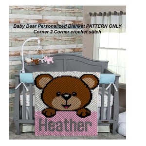 Personalized Baby Bear Blanket Corner 2 Corner stitch pattern