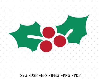 Holly SVG, Christmas SVG, Holly Leaf, Monogram SVG, Mistletoe Svg, Winter Svg, Silhouette  Cricut File.