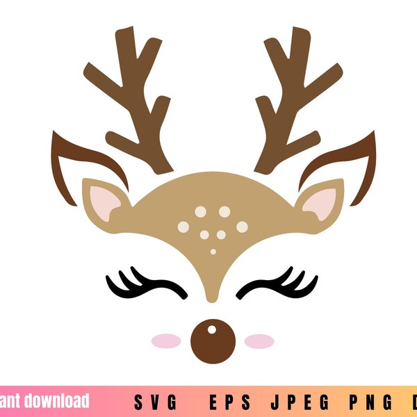 Reindeer Face SVG, Christmas Reindeer SVG, Reindeer face png, Christmas svg, kids christmas svg, Santa svg, Cricut svg Files