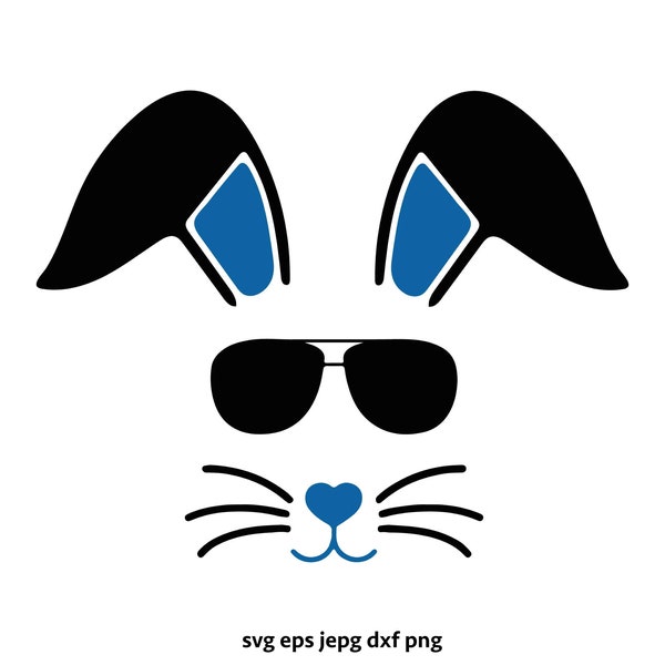 Easter bunny face svg, Boy bunny svg, rabbit svg, boy t-shirt jpeg, Bunny sunglasses svg, mustache Bunny Svg, Bunny Clip Art, Bunny Head