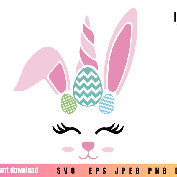 Easter bunny face svg, Unicorn bunny svg, Easter unicorn svg, unicorn bunny, Bunny face svg, Cute Bunny Face Svg, Bunny Clip Art, Bunny eggs