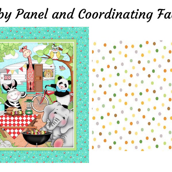 217 - Bazooples Campout Baby Panel Fabric and Coordinating Fabric, Baby Blanket, Quilting Fabric, Baby Gift Children's Fabric Nursery Fabric