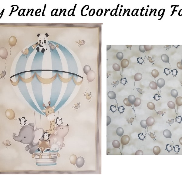 127 - Hot-air Balloon Baby Panel Fabric, Fabric for baby, Nursery Fabric, Quilting Fabric, Quilt, Baby Newborn Gift BabyBlanket,