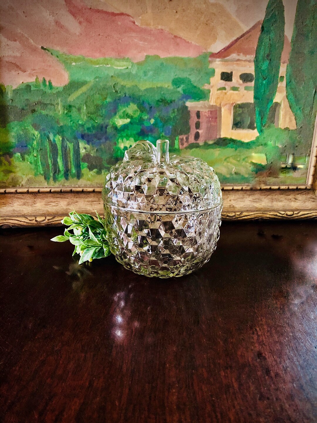 Vintage Glass Apple Candy Dish With Apple Stem Lid Etsy