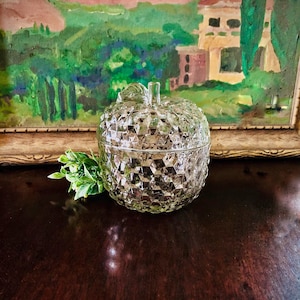 Vintage Glass Apple Candy Dish with Apple Stem Lid