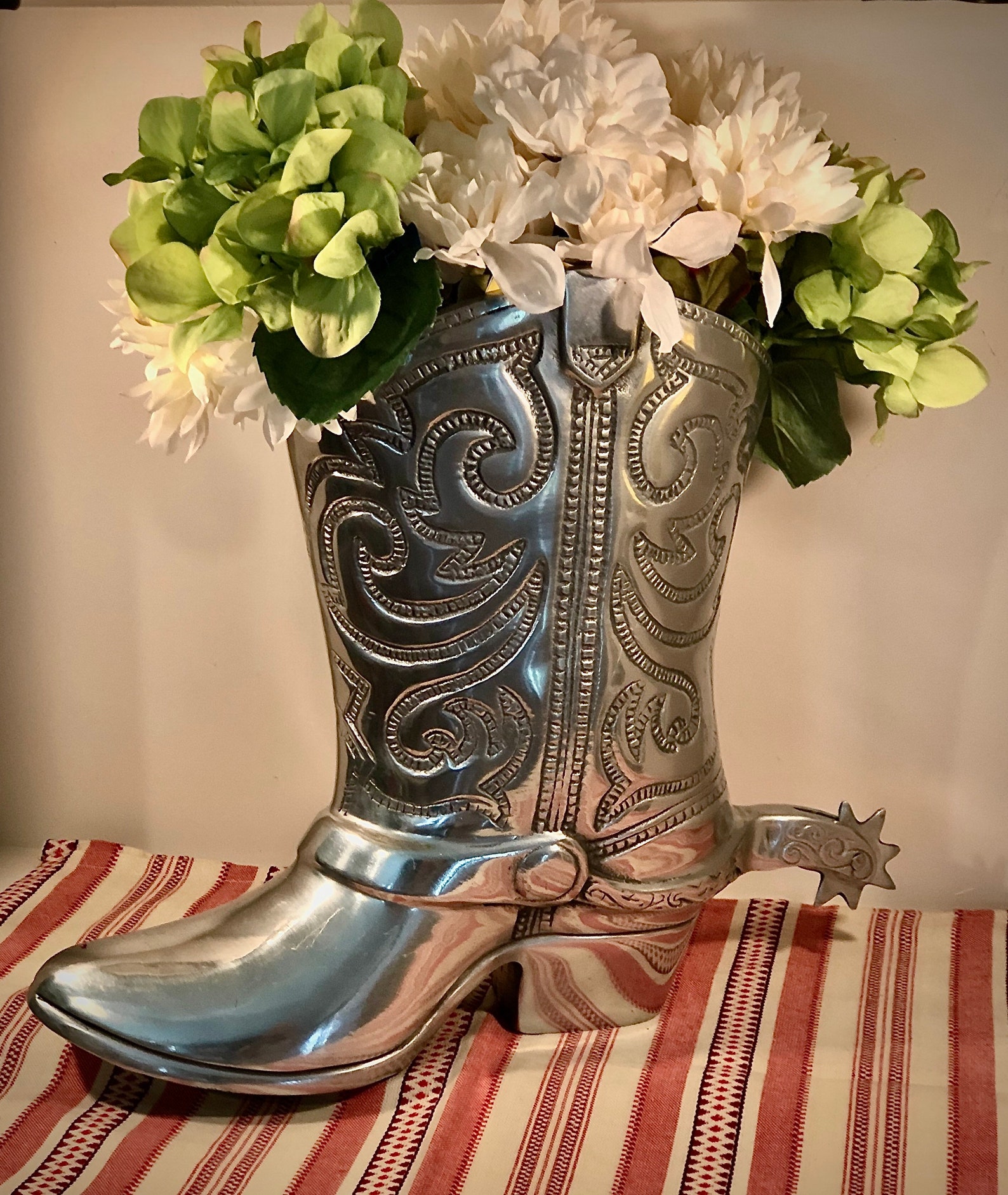 Silver Cowboy Boot Vase Lifesize Cast Metal TOWLE Etsy