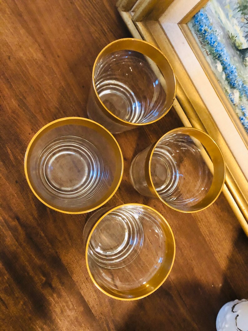 Vintage Highball Glasses 4set Gold Rimmed Mixed Drink Barware Gifts for Him