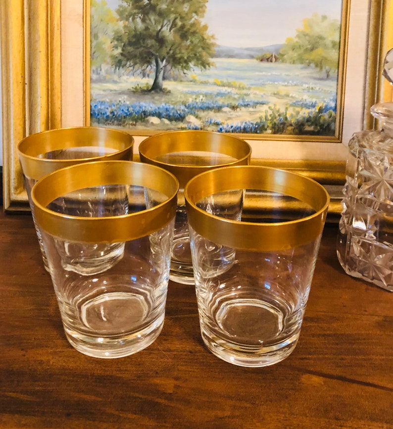 Vintage Highball Glasses 4set Gold Rimmed Mixed Drink Barware Gifts for Him