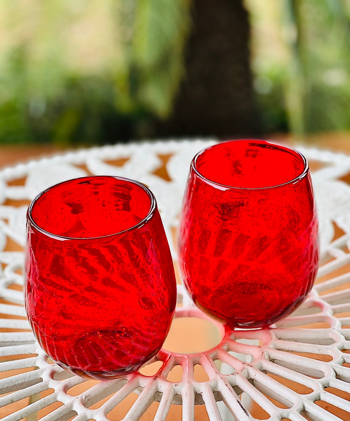 Red Bubble Glass Stemless Wine Glasses Set of 2 Etsy