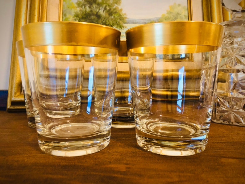Vintage Highball Glasses 4set Gold Rimmed Mixed Drink Barware Gifts for Him