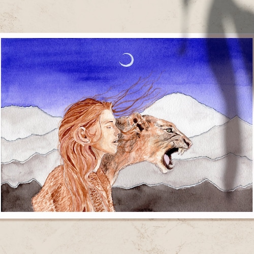 Strong Woman With Lioness Wall Art Etsy