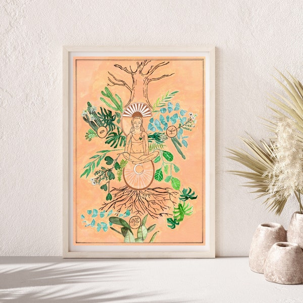 Yoga Art Print / Yoga Artwork / Yoga Art / Yoga Pose Art / Boho Wall Art / Yogi Woman / Illustrated Yoga Poster / Minimalist Yogi / Girl