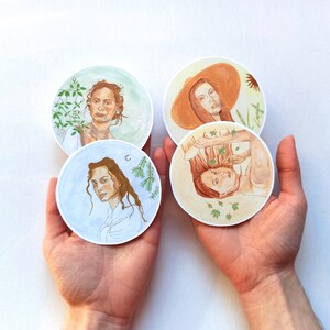 Set di adesivi per volti di donne, adesivi circolari, adesivi per album di ritagli e decorazioni per diari