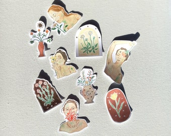 Flowers, Female Faces and Vases Sticker Pack