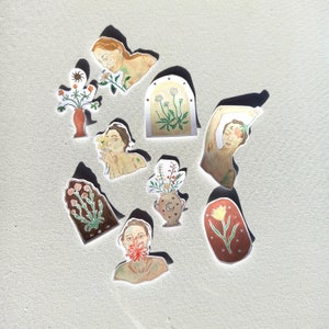 Pack d’autocollants fleurs, visages féminins et vases