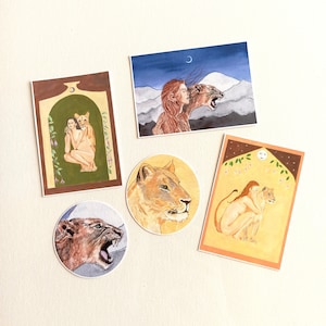 Conjunto de adesivos de animais selvagens: mulheres e leoas, decoração de diário