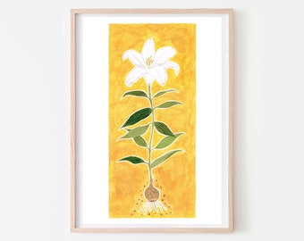 White Lily Flower Art Print, Colorful Botanical Wall Art