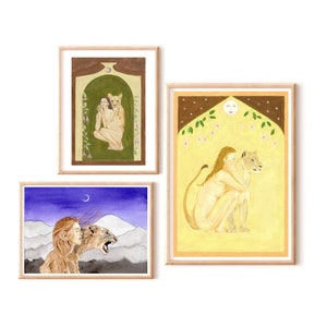 Women and Lionesses Art Prints Set