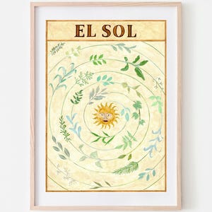 Stampa decorativa "EL Sol" - Arte botanica solare in toni tenui, ideale per la decorazione murale, in stile Boho e naturale.