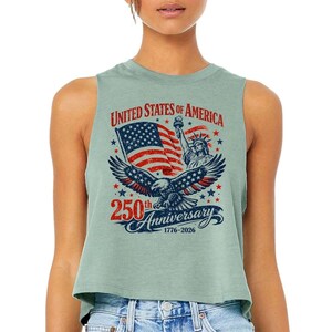 USA 4. von Juli Jahrestag - Crop Racerback Tank, Retro Shirt mit der amerikanischen Flagge, süßes USA Flagge Shirt, 4