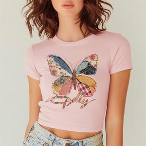 Faux Patchwork DoIIy Butterfly - Baby Tee BC, DoIIy Tribute Shirt, Country Legend Memorial Shirt, Country Music Fan Keepsake Gift