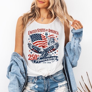USA 250-Jubiläum - Komfortfarben Tank, Retro Amerikanische Flagge Shirt, süßes USA Flagge Shirt, 4
