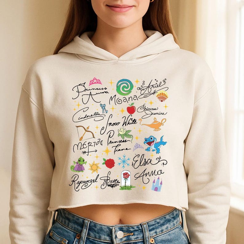 Princess Signatures - Hoodie GD, Disney Princess Cinderella Elsa Ariel Belle Rapunzel, Disney Girls Trip, Disney Matching shirts image 1