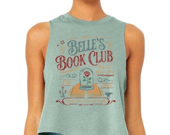 Vintage Belle's Book Club - Crop Racerback Tank, Tale as old as time, Beauty and the Beast, Princess Belle, Trendy Disney Princess shirt