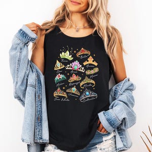 Princess Crowns (wit) - tanktop met comfortabele kleuren, shirt Disney Princess, Assepoester Elsa Ariel Belle, Disney Girls Trip, bijpassende Disney-shirts afbeelding 3