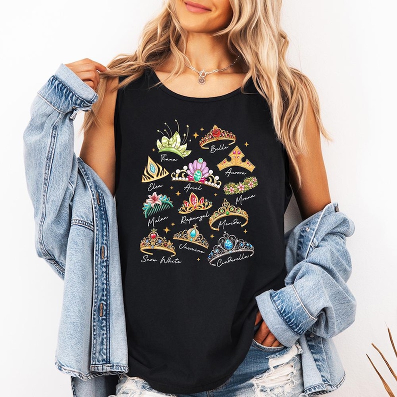 Princess Crowns (wit) - tanktop met comfortabele kleuren, shirt Disney Princess, Assepoester Elsa Ariel Belle, Disney Girls Trip, bijpassende Disney-shirts afbeelding 3