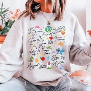 Princess Signatures - Sweatshirt GD, Disney Princess Cinderella Elsa Ariel Belle Rapunzel, Disney Girls Trip, Disney Matching shirts image 2