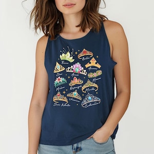 Princess Crowns (wit) - tanktop met comfortabele kleuren, shirt Disney Princess, Assepoester Elsa Ariel Belle, Disney Girls Trip, bijpassende Disney-shirts afbeelding 4