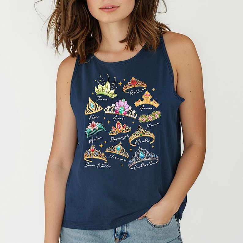 Princess Crowns (wit) - tanktop met comfortabele kleuren, shirt Disney Princess, Assepoester Elsa Ariel Belle, Disney Girls Trip, bijpassende Disney-shirts afbeelding 4