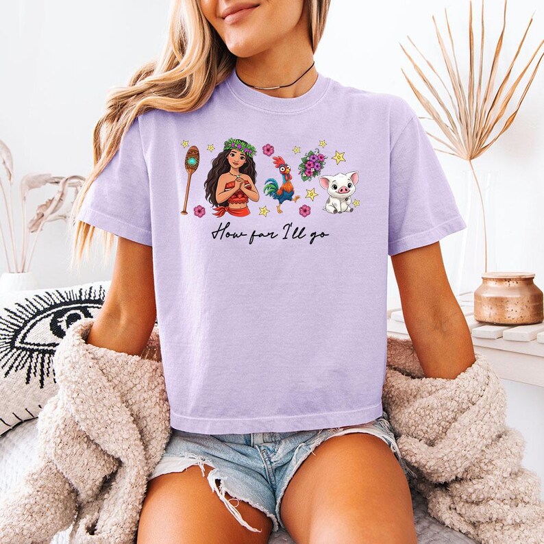 どこまで行くか - ボクシー クロップ T シャツ、ディズニー プリンセス モアナ シャツ、マウイ モアナ ヘイヘイとプア T シャツ、ディズニー お揃い T シャツ、ディズニー ガールズ トリップ 画像 5
