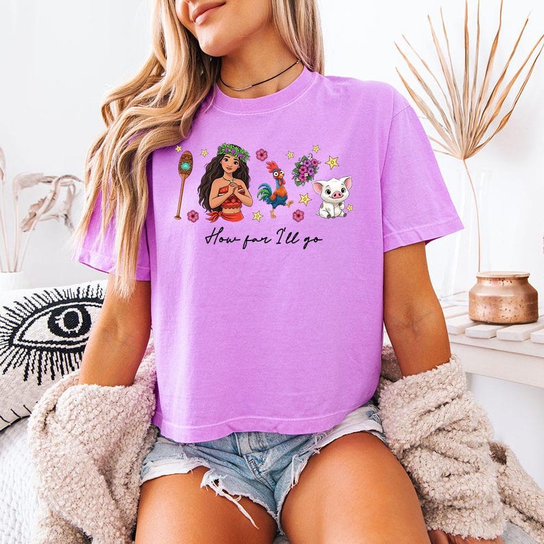 どこまで行くか - ボクシー クロップ T シャツ、ディズニー プリンセス モアナ シャツ、マウイ モアナ ヘイヘイとプア T シャツ、ディズニー お揃い T シャツ、ディズニー ガールズ トリップ 画像 10