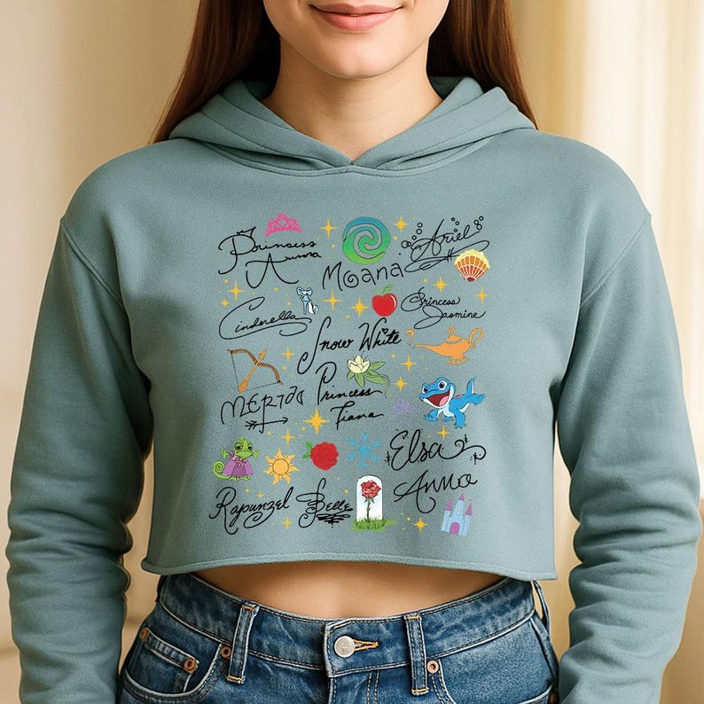 Princess Signatures - Hoodie GD, Disney Princess Cinderella Elsa Ariel Belle Rapunzel, Disney Girls Trip, Disney Matching shirts image 5