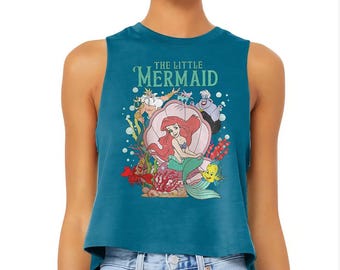 Retro Iittle Mermaid - Crop Racerback Tank, Disney Princess Ariel Tee, Disney Girl Trip Shirt, Ariel Mermaid Shirt, Disney Ariel Shirt